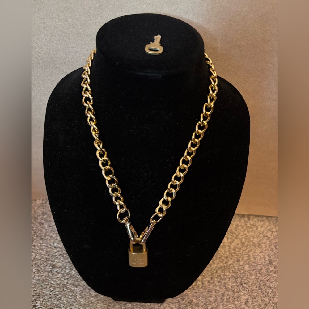 Gold Chain Necklace with Authentic Louis Vuitton Padlock Pendant - Picture 2 of 5